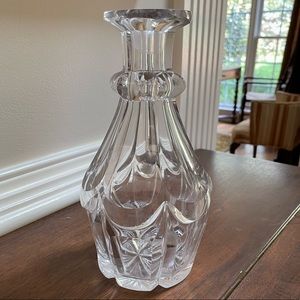 Ornate Antique Vintage Cut Crystal Decanter, 9.25” Tall, No Stopper, Shows Wear